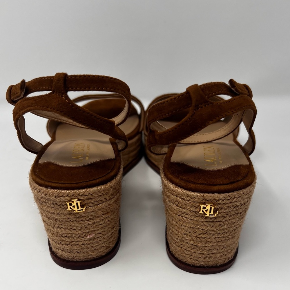 Ralph Lauren Leona Espadrille Size 10 Suede Brown Platform Wedge sandals New - Picture 7 of 12